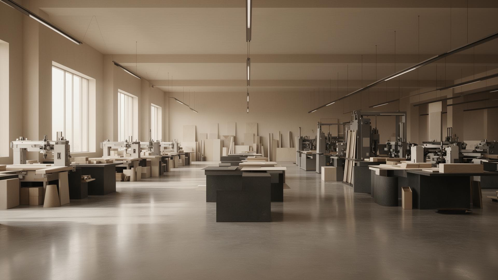 Wide editorial view of the Zuha International manufacturing floor